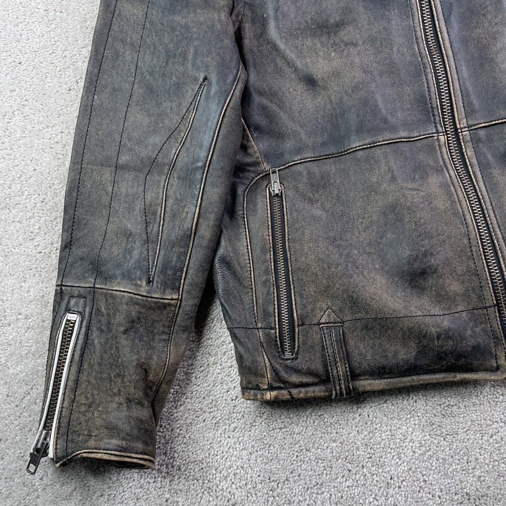 Vintage GAP Leather Jacket Mens Large Brown Faded Moto‎ Biker Racer Street Y2K - Picture 4 of 16